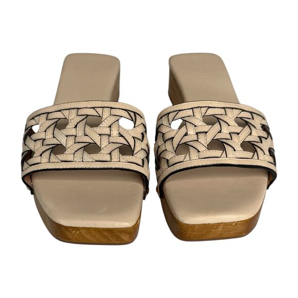 Tory Burch Basketweave Studded Clogs Calf Leather in Cream Size 7 - Picture 3 of 10